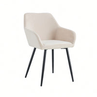 Set Of 2 Velvet Beige Accent Arm Chairs With Strong Black Metal Legs For Modern Living Room Dining Room Club Guest Seating