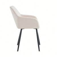 Set Of 2 Velvet Beige Accent Arm Chairs With Strong Black Metal Legs For Modern Living Room Dining Room Club Guest Seating