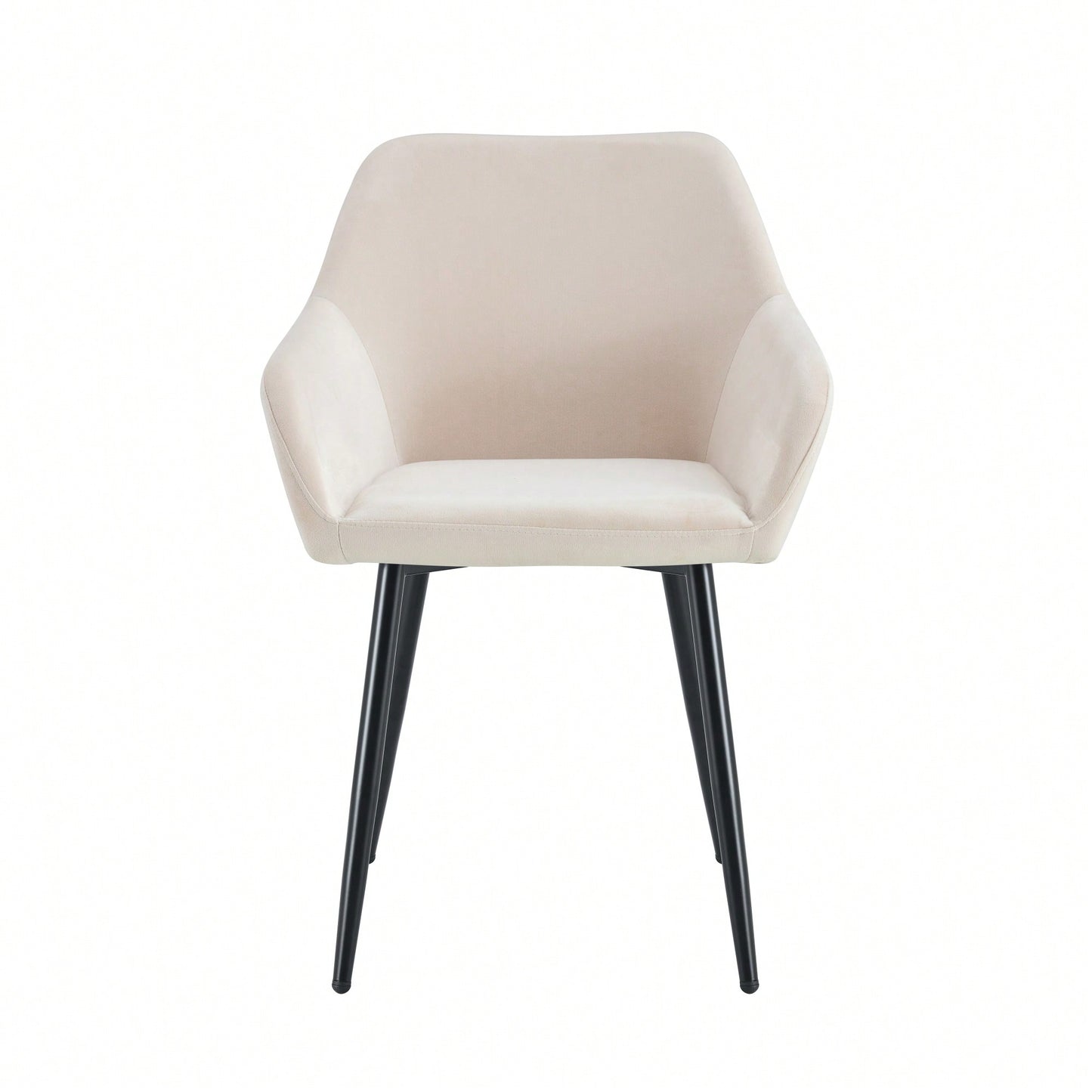Set Of 2 Velvet Beige Accent Arm Chairs With Strong Black Metal Legs For Modern Living Room Dining Room Club Guest Seating