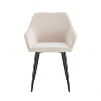 Set Of 2 Velvet Beige Accent Arm Chairs With Strong Black Metal Legs For Modern Living Room Dining Room Club Guest Seating