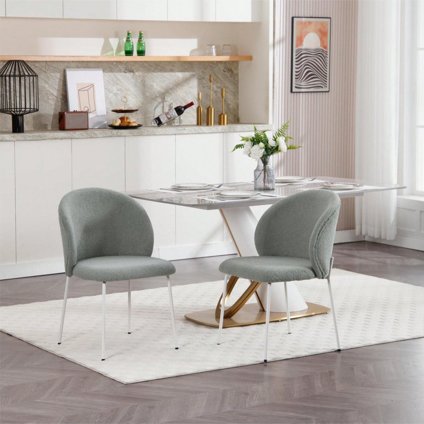 Adjustable Iron-Footed Dining Chair Set Of 2 For Dining Room Living Room Study Room