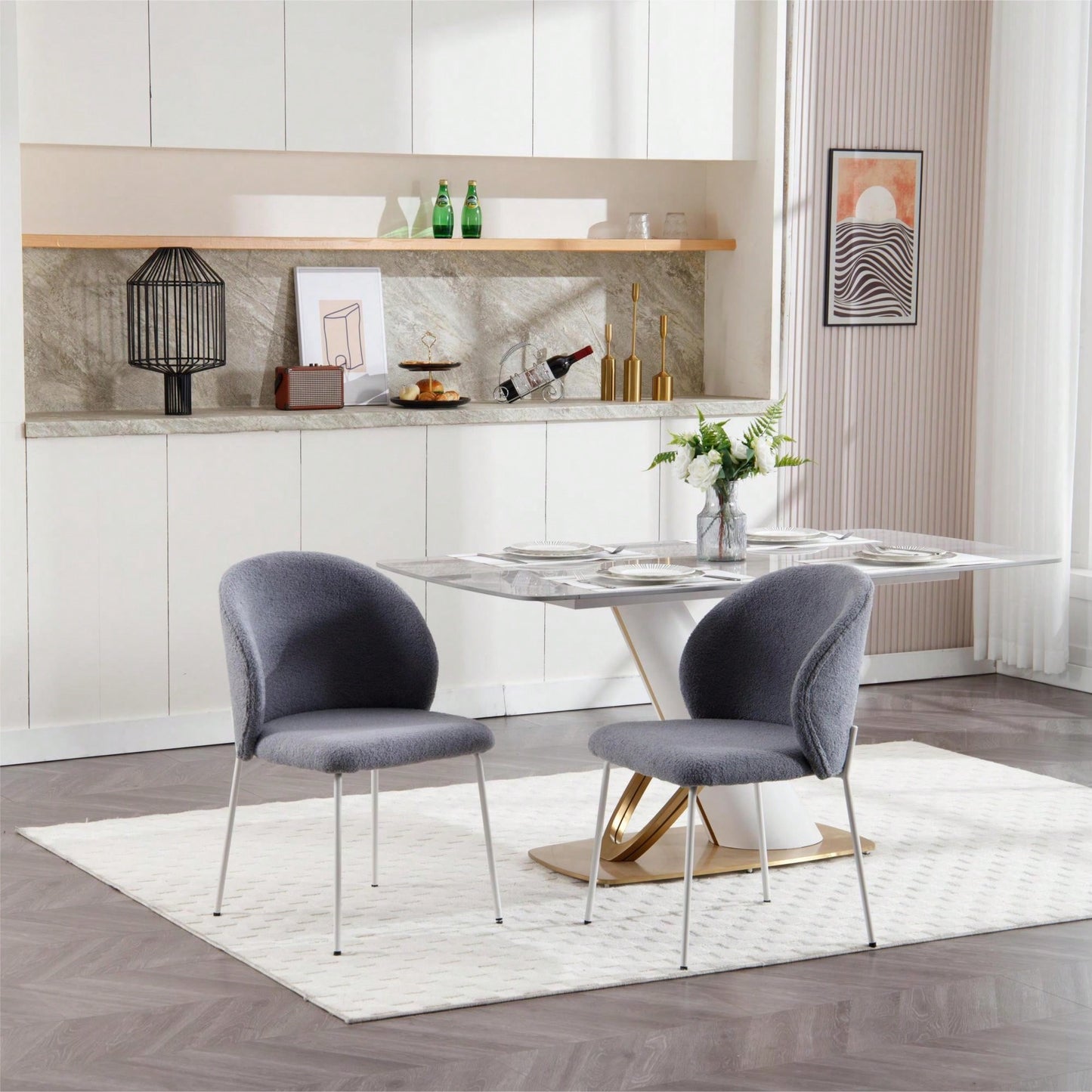 Adjustable Iron-Footed Dining Chair Set Of 2 For Dining Room Living Room Study Room