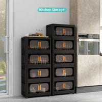 Compact 4-Tier Folding Storage Cabinet With Magnetic Door And Wheels, Versatile Plastic Organizer With Collapsible Bins