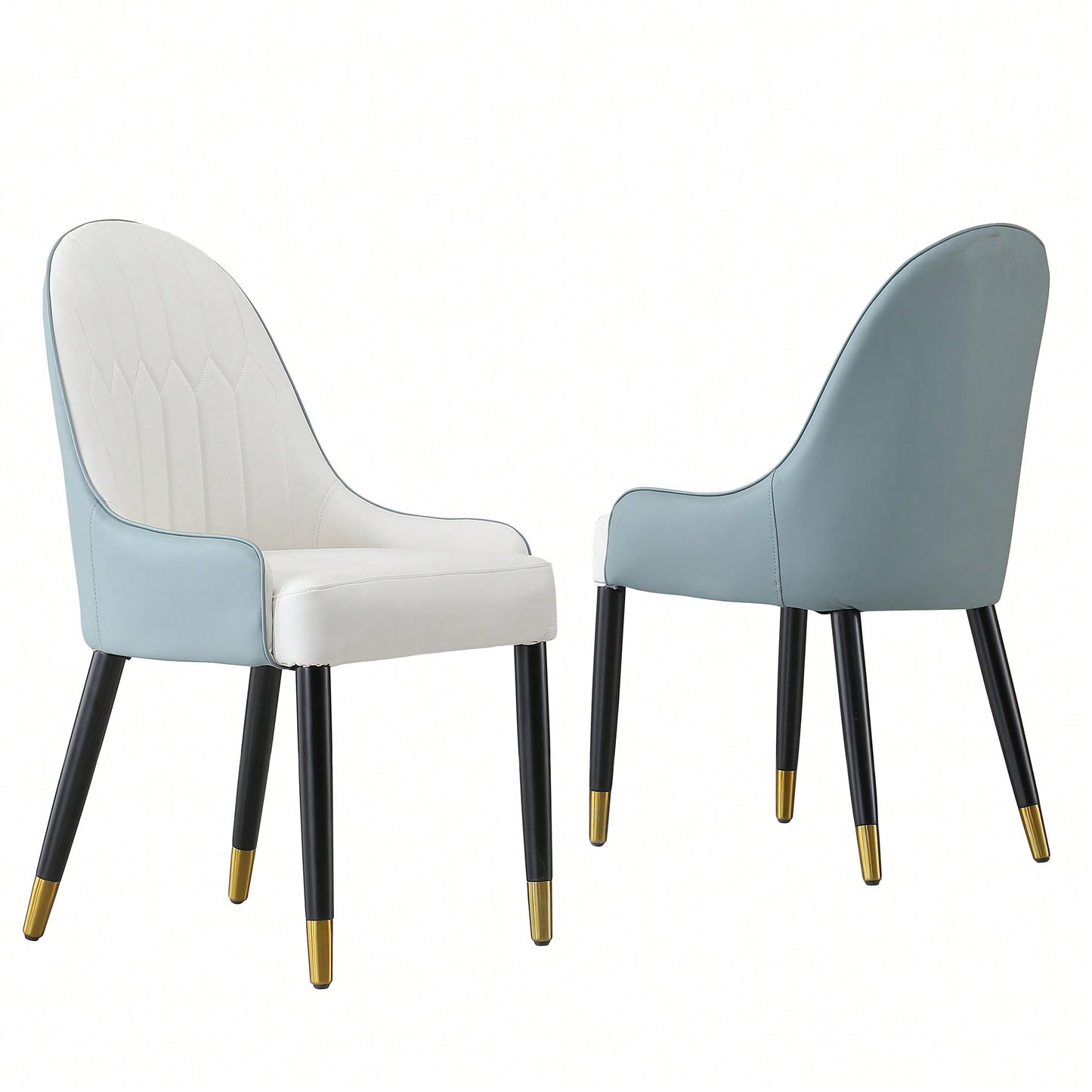Set Of 2 Modern White And Green PU Leather Dining Chairs With Solid Wood And Metal Legs
