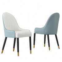 Set Of 2 Modern White And Green PU Leather Dining Chairs With Solid Wood And Metal Legs