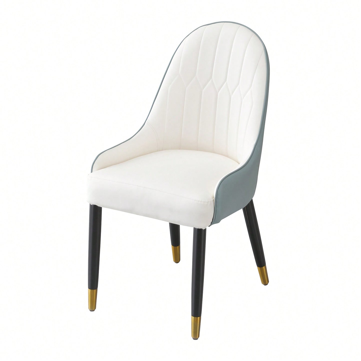 Set Of 2 Modern White And Green PU Leather Dining Chairs With Solid Wood And Metal Legs