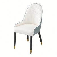 Set Of 2 Modern White And Green PU Leather Dining Chairs With Solid Wood And Metal Legs