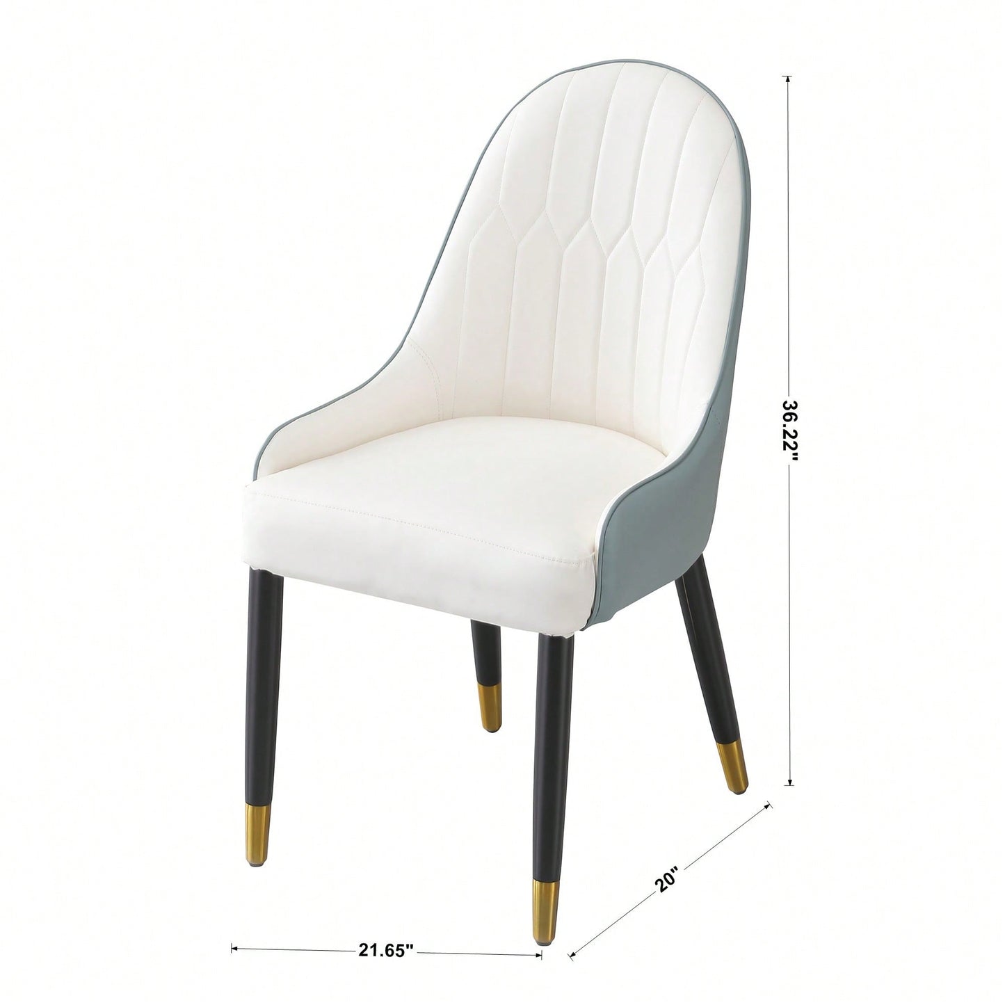 Set Of 2 Modern White And Green PU Leather Dining Chairs With Solid Wood And Metal Legs