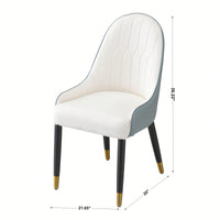 Set Of 2 Modern White And Green PU Leather Dining Chairs With Solid Wood And Metal Legs
