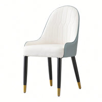 Set Of 2 Modern White And Green PU Leather Dining Chairs With Solid Wood And Metal Legs