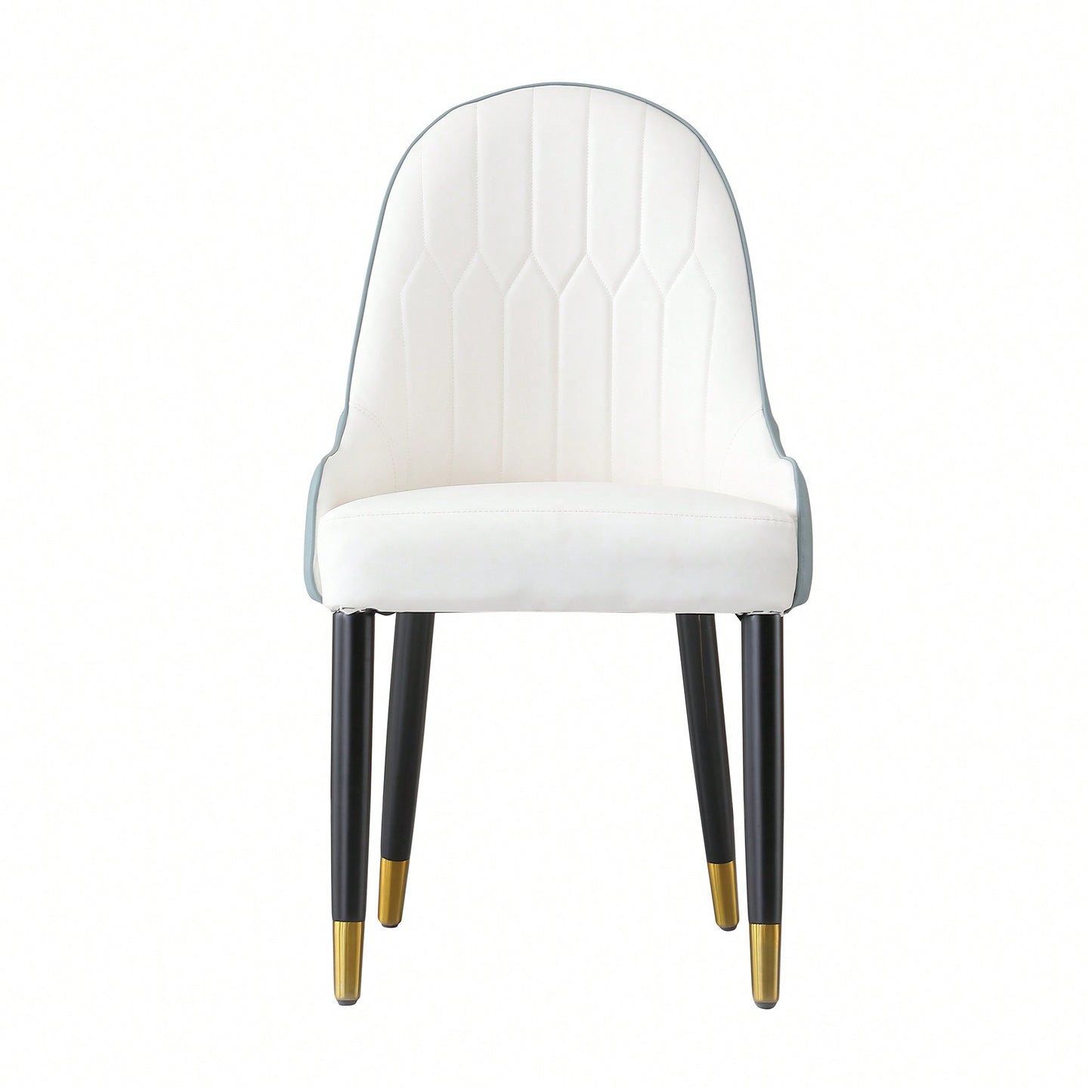 Set Of 2 Modern White And Green PU Leather Dining Chairs With Solid Wood And Metal Legs
