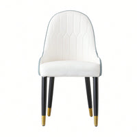 Set Of 2 Modern White And Green PU Leather Dining Chairs With Solid Wood And Metal Legs