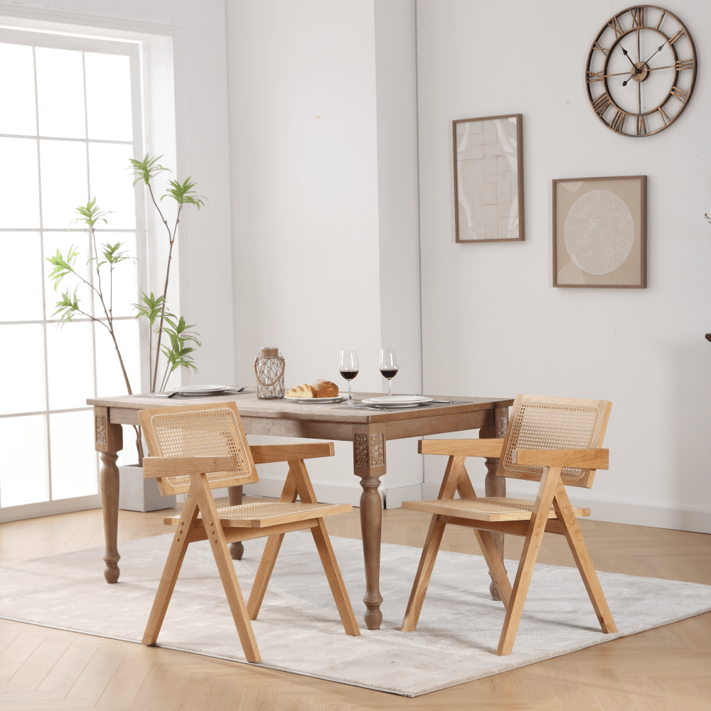 Handmade Solid Wood Cane Dining Chairs Set Of 2 For Living Room Dining Room Balcony And Garden Leisure