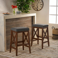 Set Of 2 Elegant Upholstered Saddle Barstool With Footrest For Kitchen Island Or Home Bar