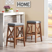 Set Of 2 Elegant Upholstered Saddle Barstool With Footrest For Kitchen Island Or Home Bar
