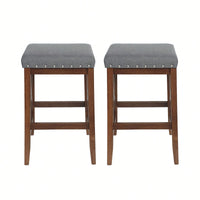 Set Of 2 Elegant Upholstered Saddle Barstool With Footrest For Kitchen Island Or Home Bar