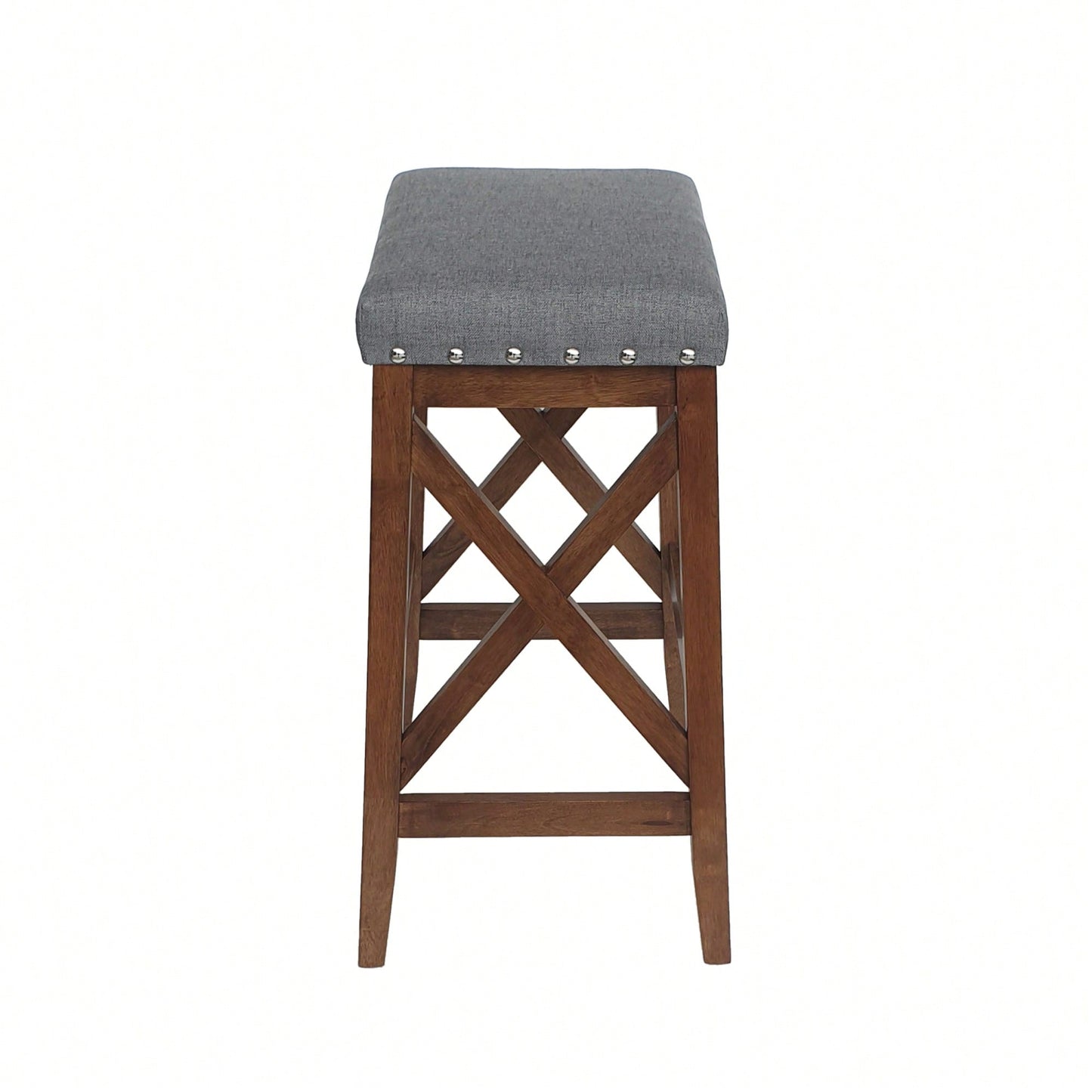 Set Of 2 Elegant Upholstered Saddle Barstool With Footrest For Kitchen Island Or Home Bar