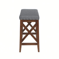 Set Of 2 Elegant Upholstered Saddle Barstool With Footrest For Kitchen Island Or Home Bar