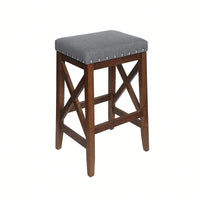 Set Of 2 Elegant Upholstered Saddle Barstool With Footrest For Kitchen Island Or Home Bar