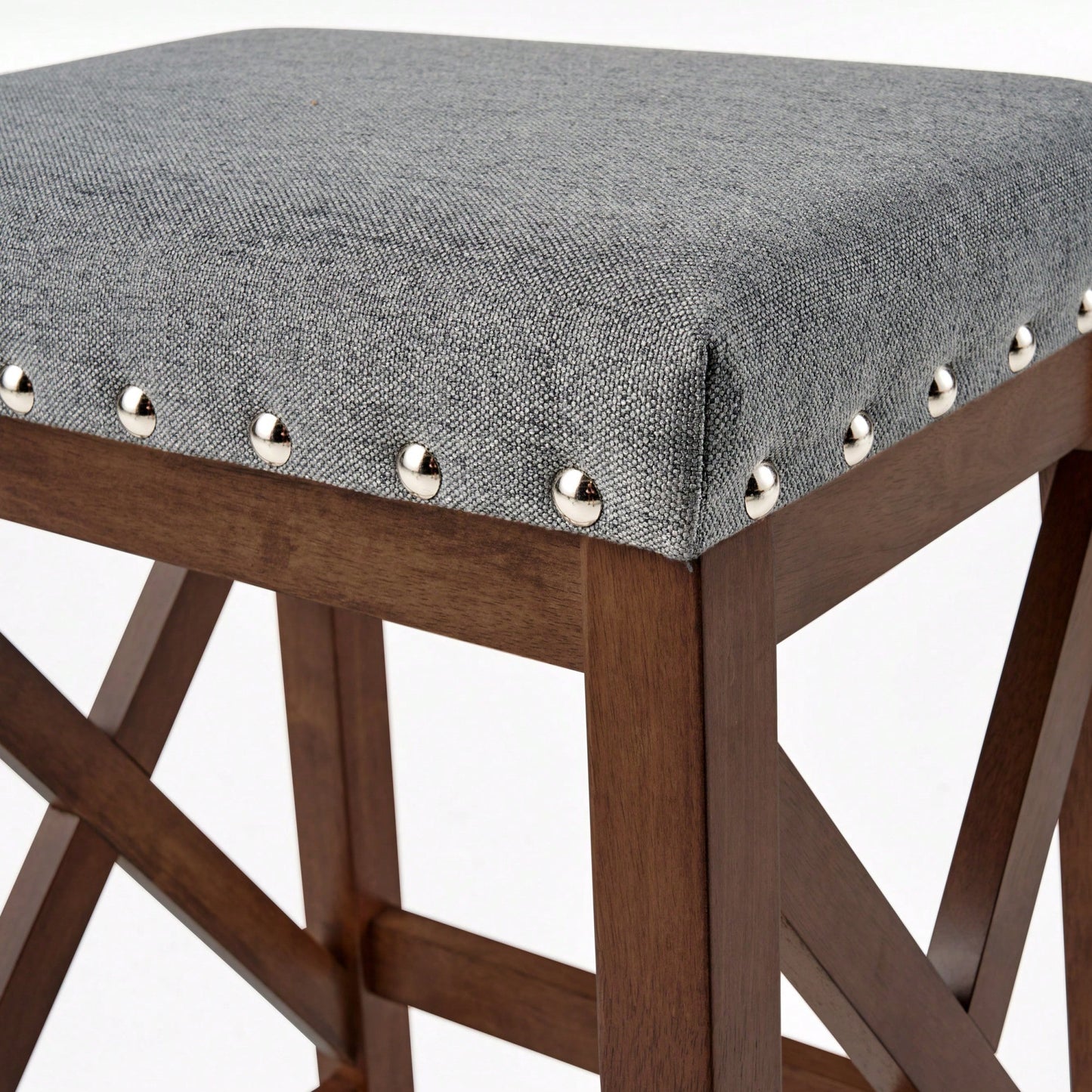 Set Of 2 Elegant Upholstered Saddle Barstool With Footrest For Kitchen Island Or Home Bar