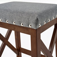 Set Of 2 Elegant Upholstered Saddle Barstool With Footrest For Kitchen Island Or Home Bar