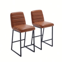 Upholstered PU Low Bar Stools Set Of 2 For Kitchen And Living Room With Footrest In Brown