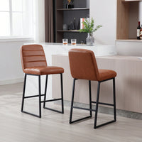 Upholstered PU Low Bar Stools Set Of 2 For Kitchen And Living Room With Footrest In Brown