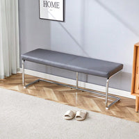 Contemporary 51.5 Inch Decorative Stainless Steel Bench With Faux Leather For Entryway Bedroom Dining And Kitchen Easy Assembly Grey