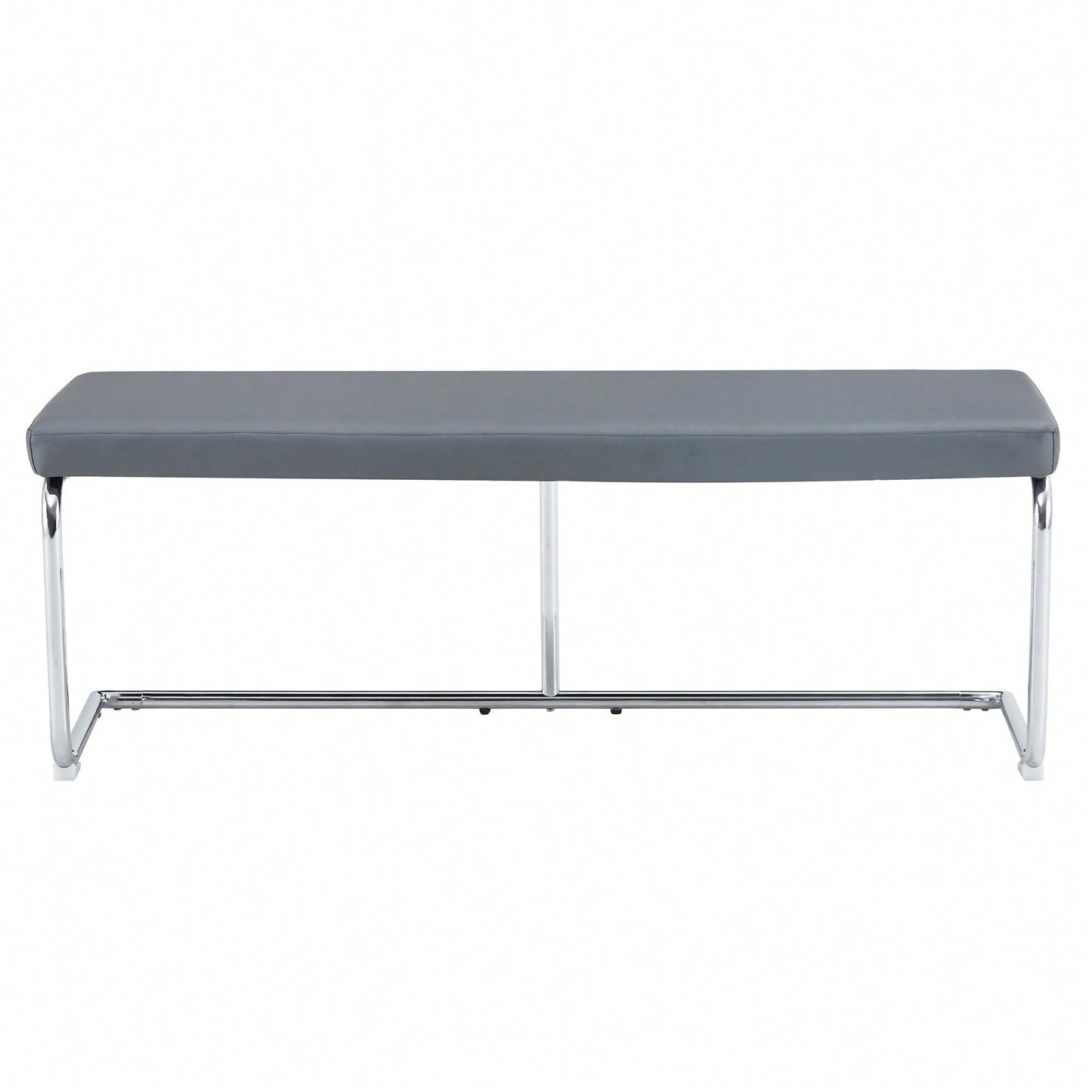 Contemporary 51.5 Inch Decorative Stainless Steel Bench With Faux Leather For Entryway Bedroom Dining And Kitchen Easy Assembly Grey