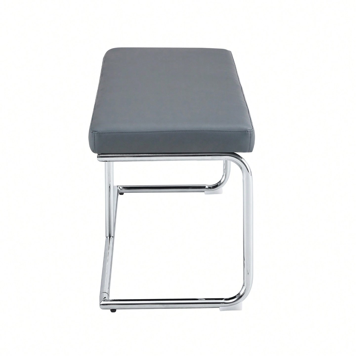 Contemporary 51.5 Inch Decorative Stainless Steel Bench With Faux Leather For Entryway Bedroom Dining And Kitchen Easy Assembly Grey