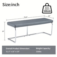 Contemporary 51.5 Inch Decorative Stainless Steel Bench With Faux Leather For Entryway Bedroom Dining And Kitchen Easy Assembly Grey
