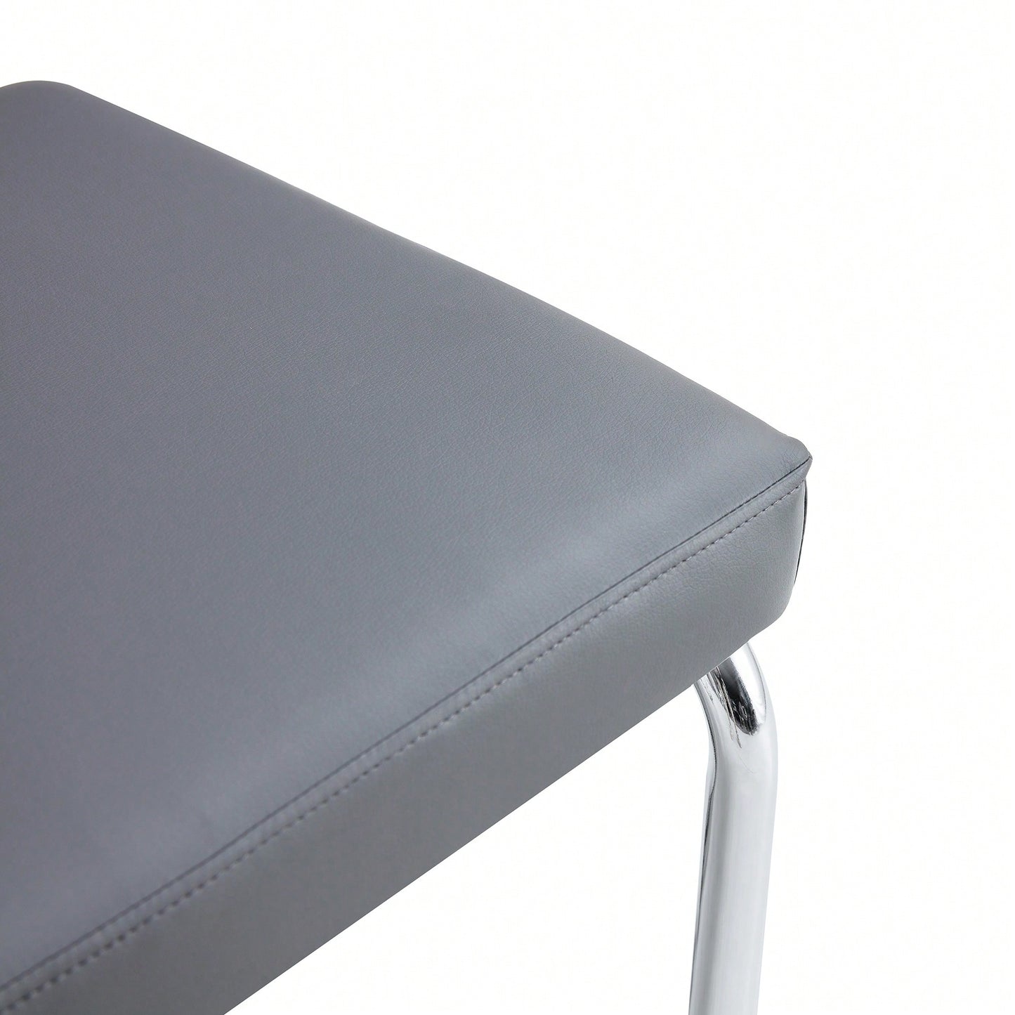 Contemporary 51.5 Inch Decorative Stainless Steel Bench With Faux Leather For Entryway Bedroom Dining And Kitchen Easy Assembly Grey