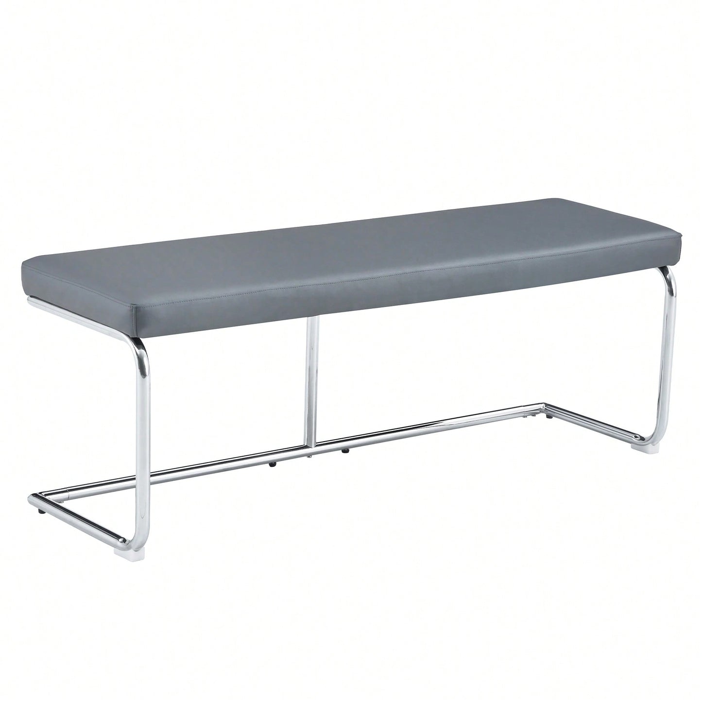 Contemporary 51.5 Inch Decorative Stainless Steel Bench With Faux Leather For Entryway Bedroom Dining And Kitchen Easy Assembly Grey