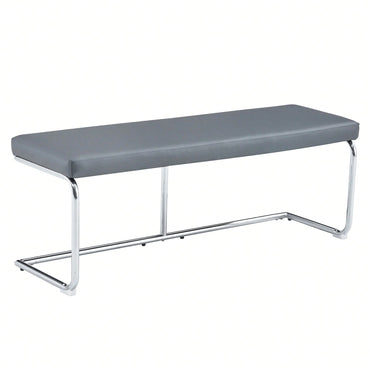 Contemporary 51.5 Inch Decorative Stainless Steel Bench With Faux Leather For Entryway Bedroom Dining And Kitchen Easy Assembly Grey