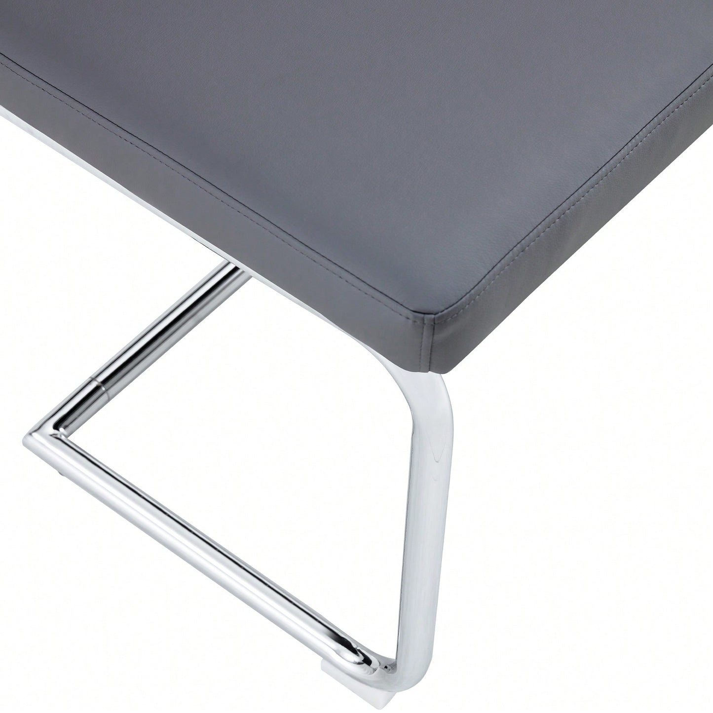 Contemporary 51.5 Inch Decorative Stainless Steel Bench With Faux Leather For Entryway Bedroom Dining And Kitchen Easy Assembly Grey