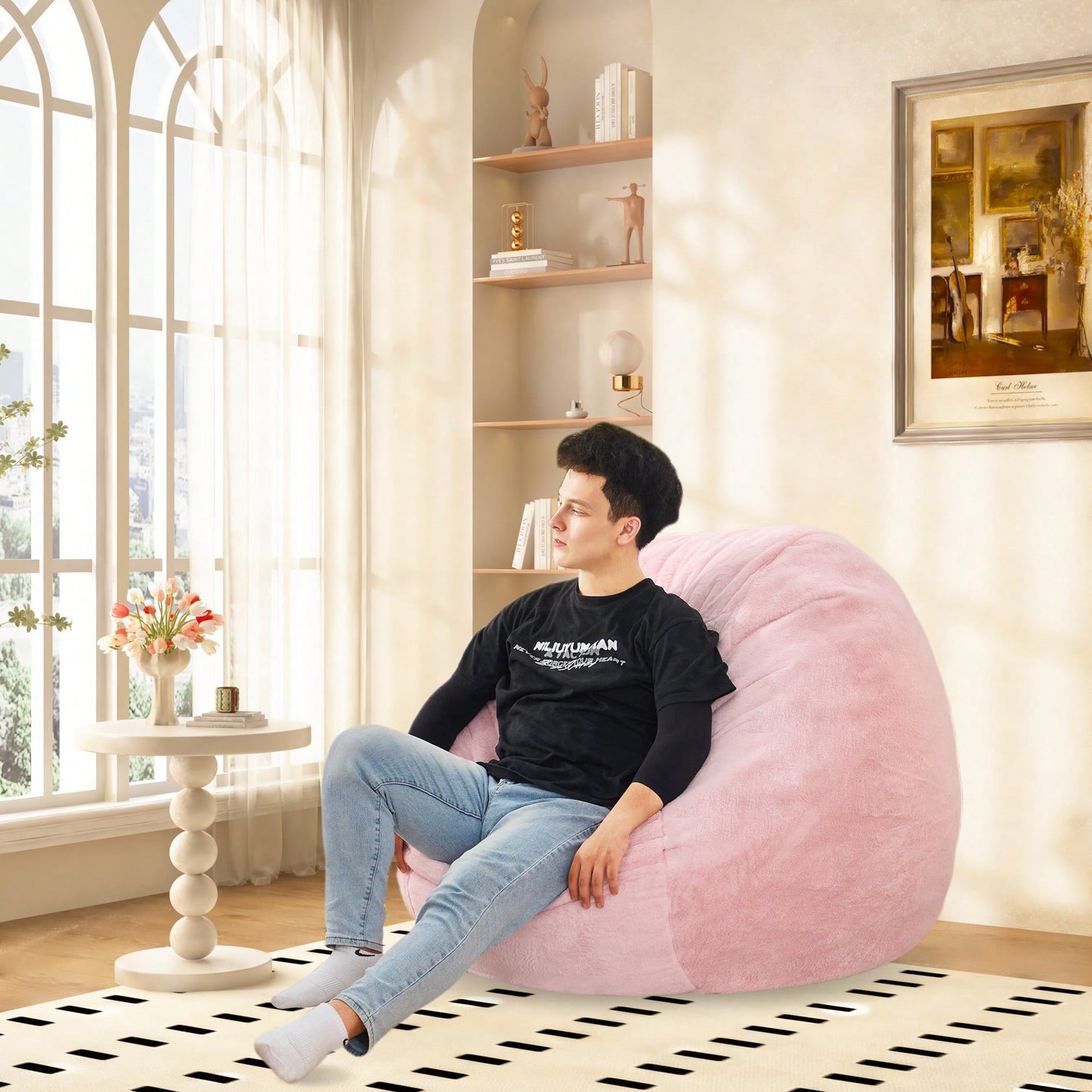 Oversized Convertible Bean Bag Chair Bed, Folds from Lounge Chair to Floor Mattress High-Density Foam Filling Machine Washable Cover