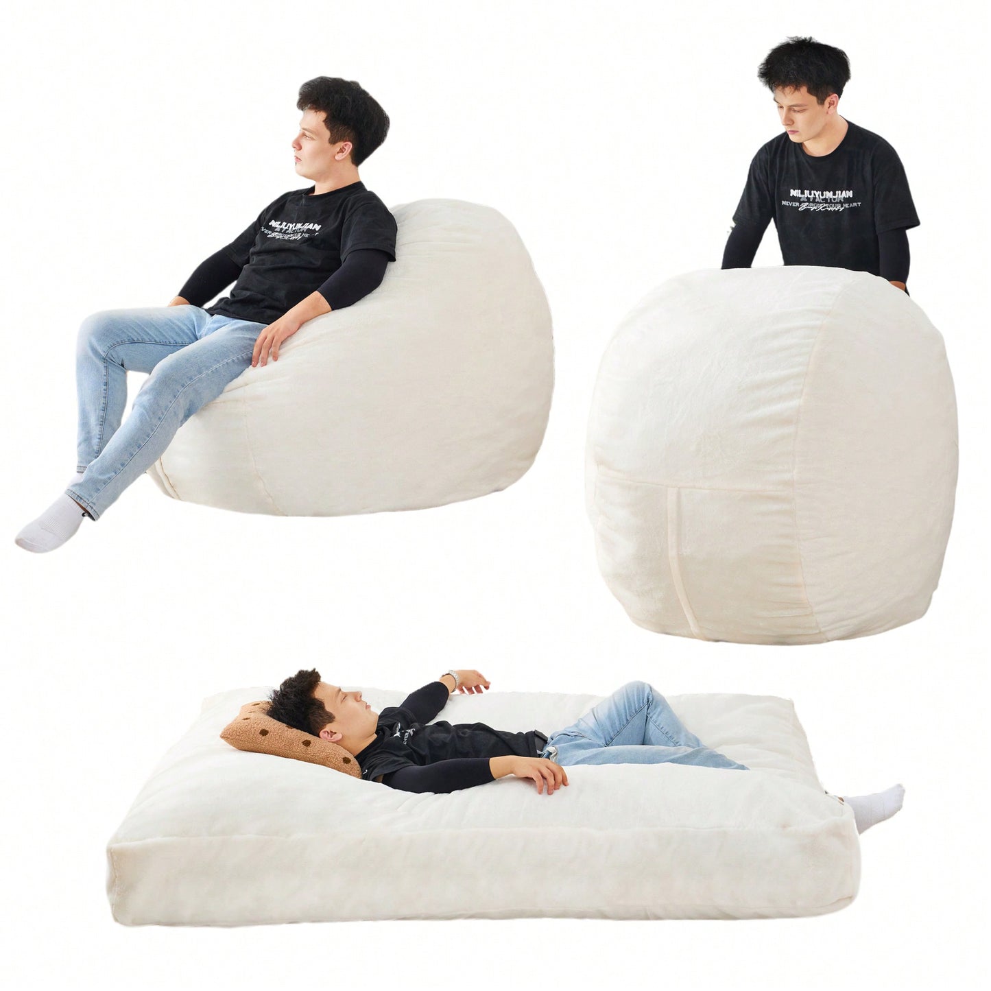 Oversized Convertible Bean Bag Chair Bed, Folds from Lounge Chair to Floor Mattress High-Density Foam Filling Machine Washable Cover