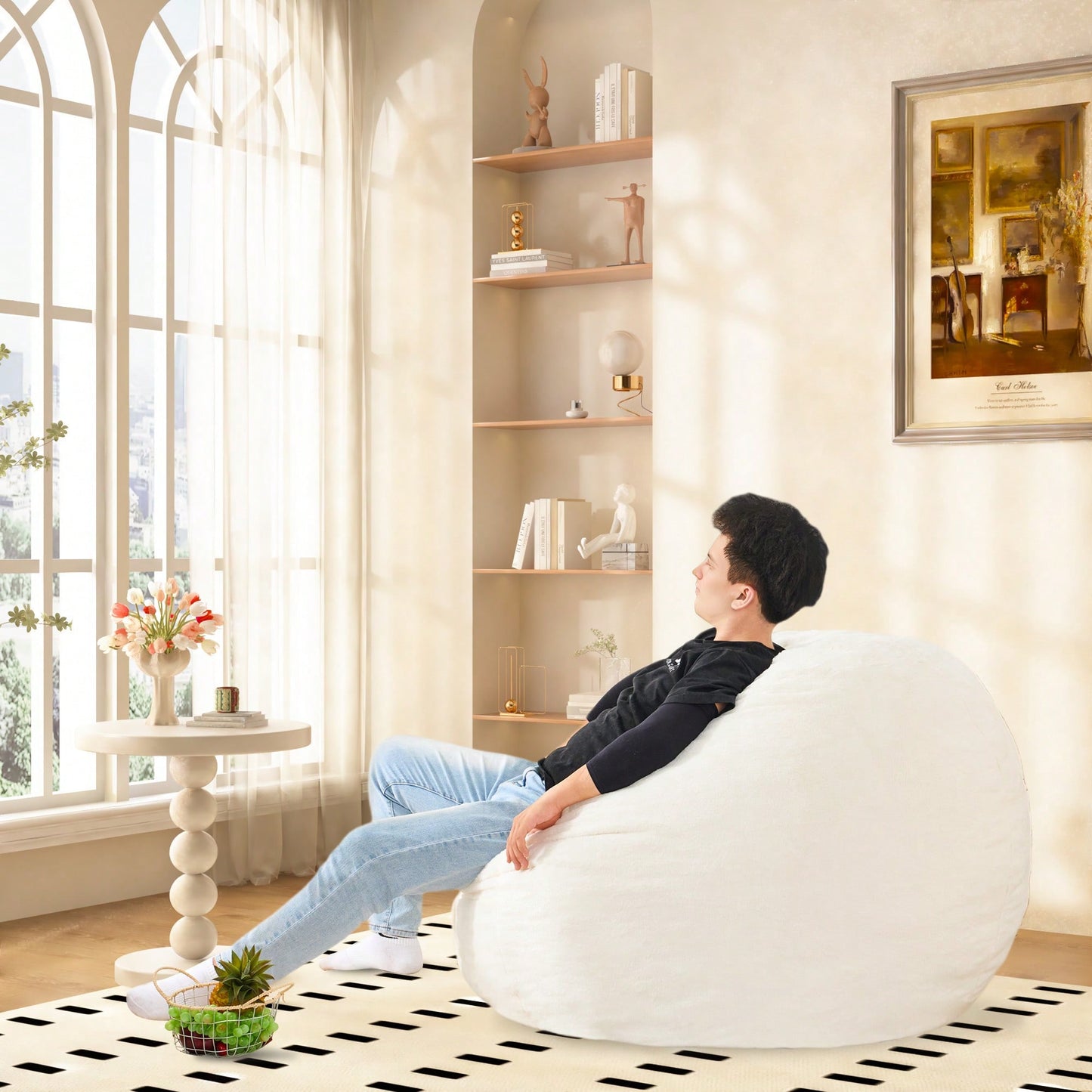 Oversized Convertible Bean Bag Chair Bed, Folds from Lounge Chair to Floor Mattress High-Density Foam Filling Machine Washable Cover