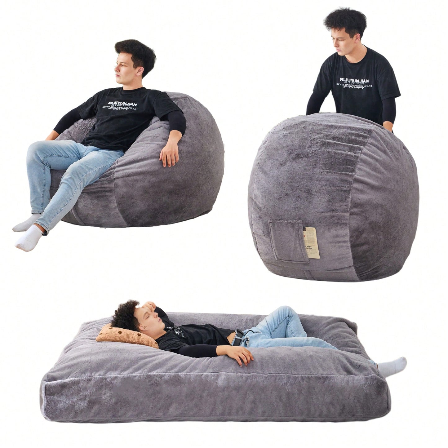 Oversized Convertible Bean Bag Chair Bed, Folds from Lounge Chair to Floor Mattress High-Density Foam Filling Machine Washable Cover