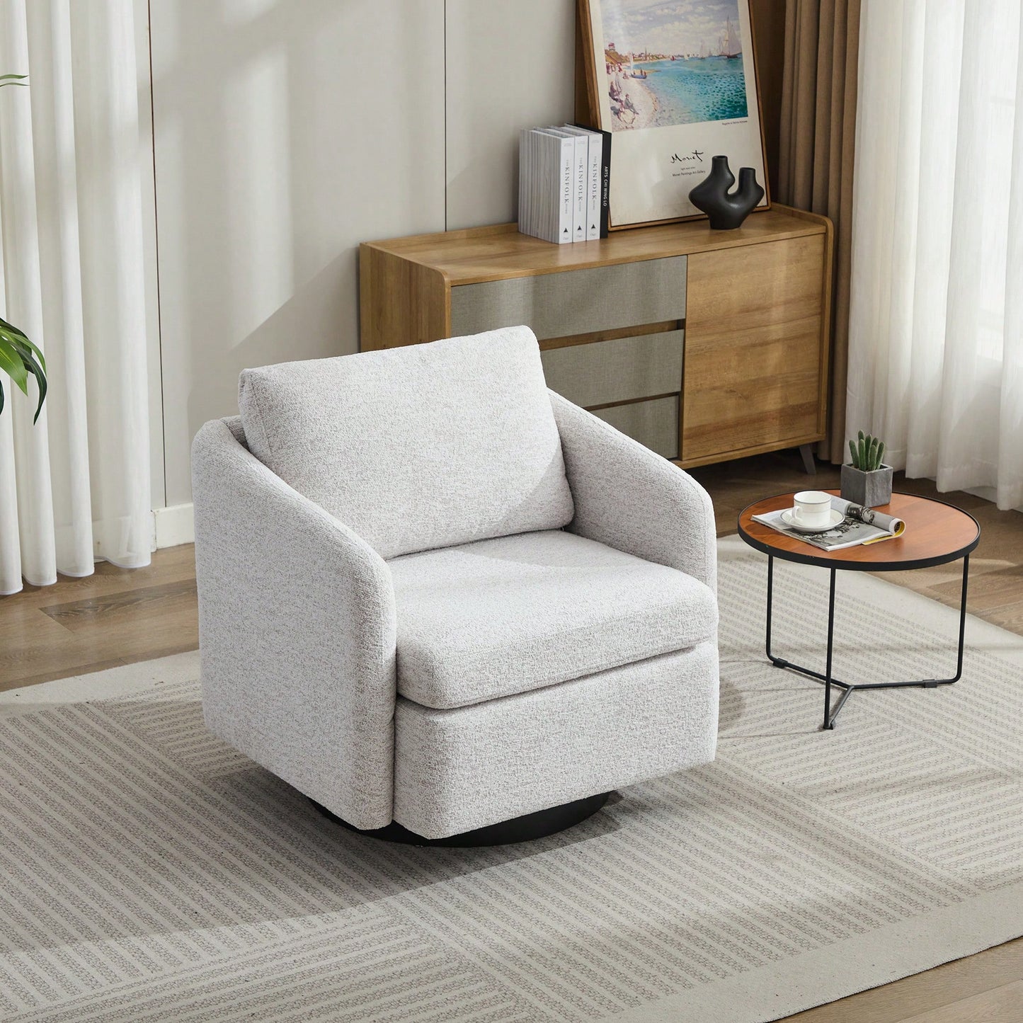 Chenille 31.5 Inch Swivel Accent Chair 360 Degree Lounge Armchair For Living Room Bedroom Nursery Beige