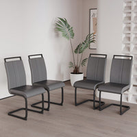 Modern High Back PU Faux Leather Dining Chairs With C-Shaped Metal Legs For Kitchen Office Patio Set Of 4 Black