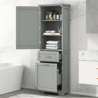 Freestanding Tall Bathroom Storage Cabinet With Adjustable Shelf And Two Drawer Sizes In White MDF Finish