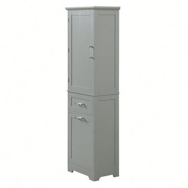 Freestanding Tall Bathroom Storage Cabinet With Adjustable Shelf And Two Drawer Sizes In White MDF Finish