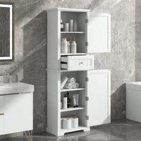 Freestanding Tall Bathroom Storage Cabinet With Drawer And Adjustable Shelf In White MDF Finish