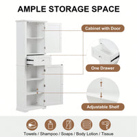 Freestanding Tall Bathroom Storage Cabinet With Drawer And Adjustable Shelf In White MDF Finish