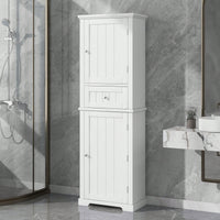 Freestanding Tall Bathroom Storage Cabinet With Drawer And Adjustable Shelf In White MDF Finish