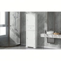 Freestanding Tall Bathroom Storage Cabinet With Drawer And Adjustable Shelf In White MDF Finish