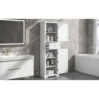 Freestanding Tall Bathroom Storage Cabinet With Drawer And Adjustable Shelf In White MDF Finish