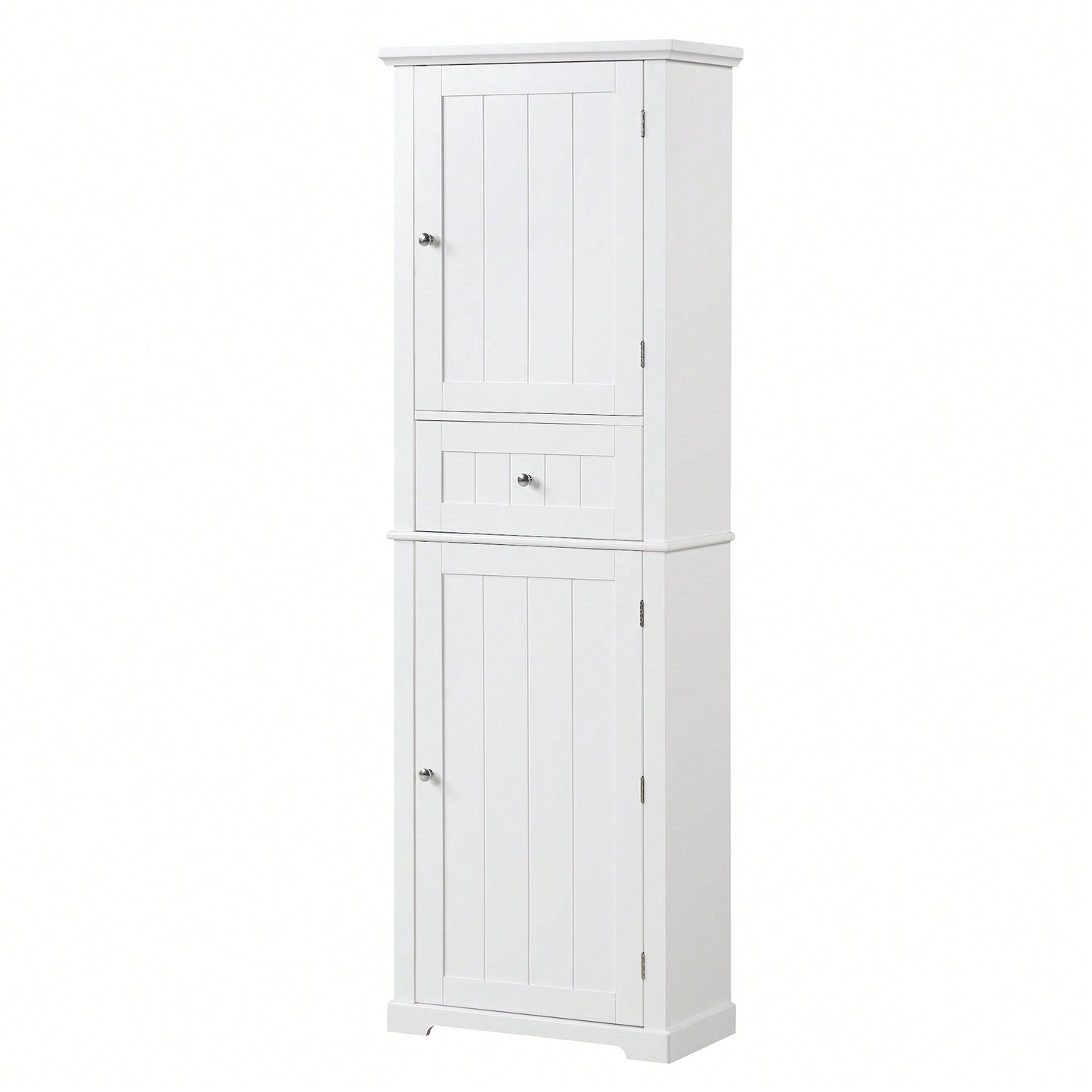 Freestanding Tall Bathroom Storage Cabinet With Drawer And Adjustable Shelf In White MDF Finish