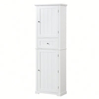 Freestanding Tall Bathroom Storage Cabinet With Drawer And Adjustable Shelf In White MDF Finish